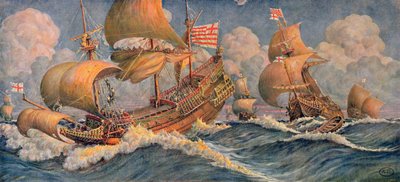 Merchant Ships of 1640, from Le Journal de la Decoration by Robert Morton Nance